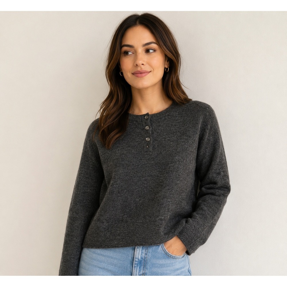 Vince Womens Charcoal Gray Henley Sweater Soft Knit Minimalist Small Fit